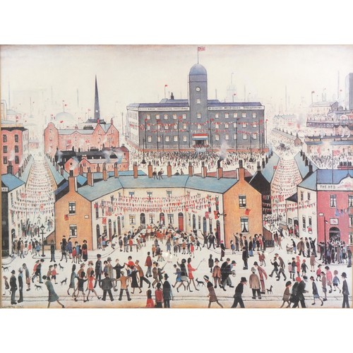 340 - After Laurence Stephen Lowry - VE Day Celebrations, print in colour, mounted, framed and glazed, 60.... 