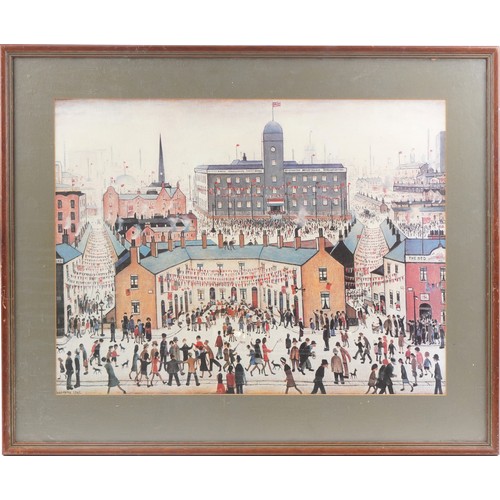 340 - After Laurence Stephen Lowry - VE Day Celebrations, print in colour, mounted, framed and glazed, 60.... 