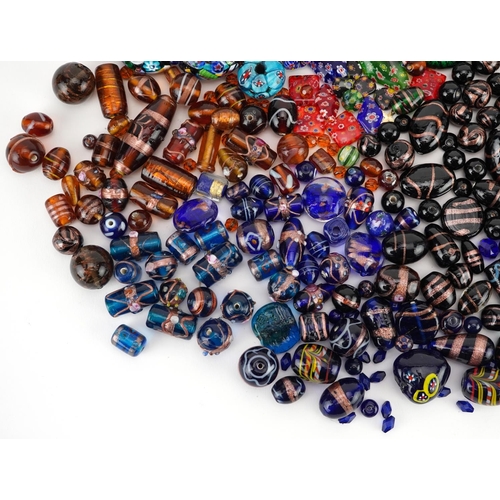 2787 - Large collection of Venetian millefiori and hand painted glass bead necklaces and beads, the largest... 