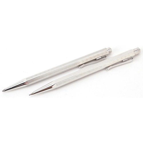 202 - Carin D'Ache, Swiss engine turned propelling pencil and ballpoint pen with fitted case