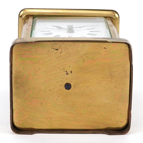 1373 - French brass cased carriage clock with enamelled dial having Roman numerals and an Edinburgh Crystal... 