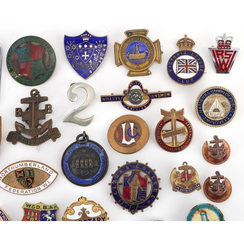 1694 - Collection of vintage and later pin badges, predominantly enamel, including Baird Television Limited... 