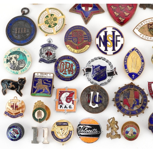 1694 - Collection of vintage and later pin badges, predominantly enamel, including Baird Television Limited... 