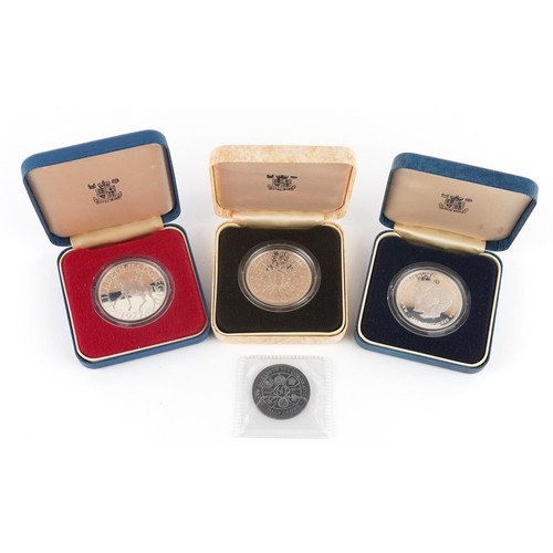 1670 - Three silver proof commemorative crowns by The Royal Mint and a 2013 Coronation half crown