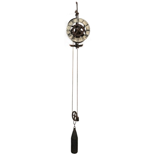 443 - Antique skeleton wall clock, 17cm excluding the weight