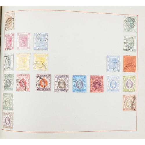 1765 - Collection of 19th century and later world stamps arranged in an album including Hong Kong and Strai... 