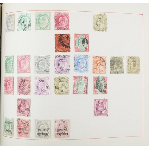 1765 - Collection of 19th century and later world stamps arranged in an album including Hong Kong and Strai... 