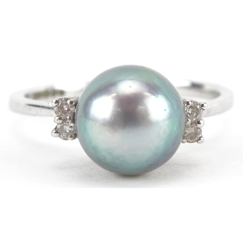 2578 - 9ct white gold Tahitian pearl and diamond ring, the pearl approximately 8.60mm in diameter, size M, ... 