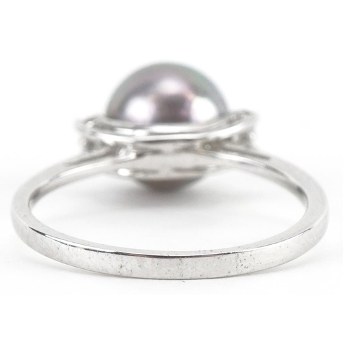 2578 - 9ct white gold Tahitian pearl and diamond ring, the pearl approximately 8.60mm in diameter, size M, ... 