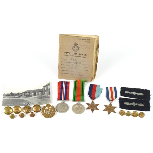 615 - British military World War II medal group relating to K J Cox including Royal Air Force Service and ... 