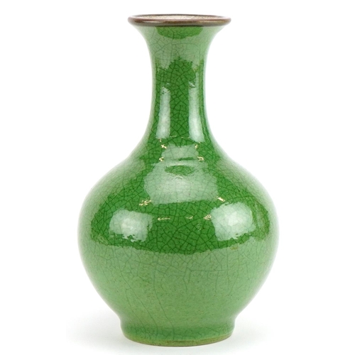 505 - Chinese Ge ware type porcelain vase having a green crackle glaze, 22cm high