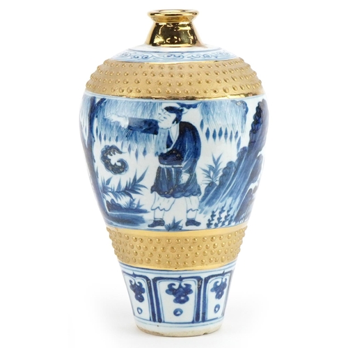 504 - Chinese blue and white porcelain vase hand painted with figures in a forest, 24cm high