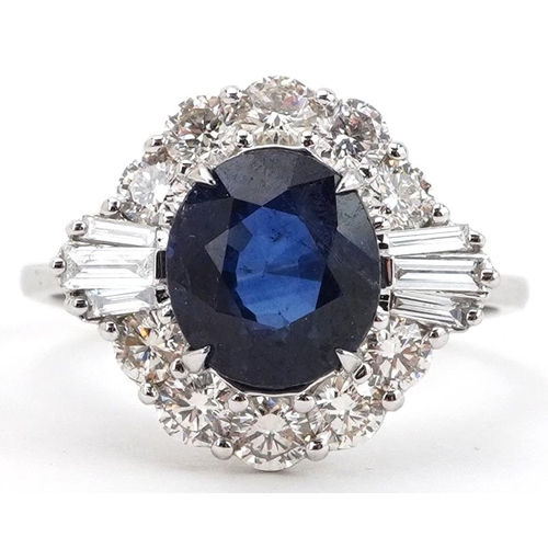 2427 - Art Deco style 18ct white gold sapphire and diamond ring with certificate, total diamond weight appr... 