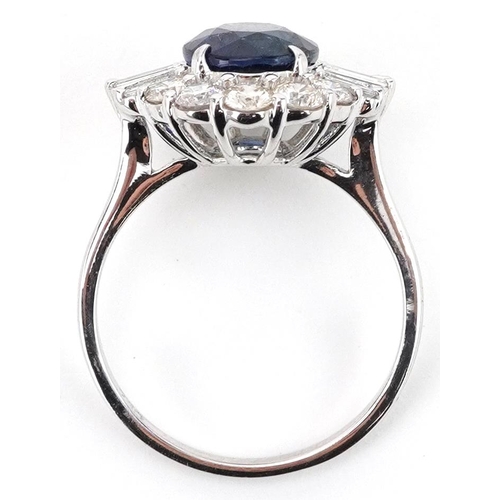 2427 - Art Deco style 18ct white gold sapphire and diamond ring with certificate, total diamond weight appr... 