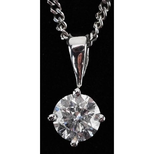 2065 - 18ct white gold round brilliant cut diamond solitaire pendant on an 18ct white gold necklace, the di... 