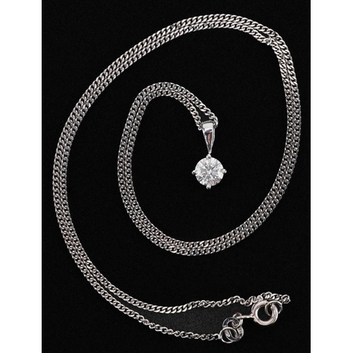 2065 - 18ct white gold round brilliant cut diamond solitaire pendant on an 18ct white gold necklace, the di... 