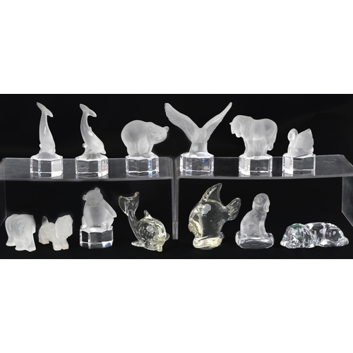 716 - Thirteen frosted, clear glass and stone animal paperweights including Goebel examples, the largest 1... 