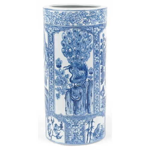 1383 - Large Chinese blue and white porcelain vase hand painted with panels of birds and ducks amongst flow... 