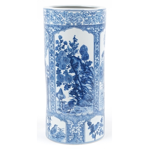 1383 - Large Chinese blue and white porcelain vase hand painted with panels of birds and ducks amongst flow... 