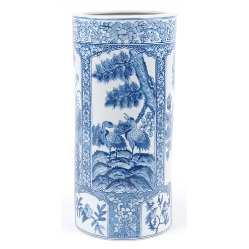 1383 - Large Chinese blue and white porcelain vase hand painted with panels of birds and ducks amongst flow... 