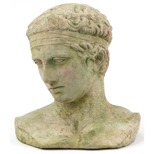 1382 - Classical garden stoneware bust of Diadoumenos, 38cm high