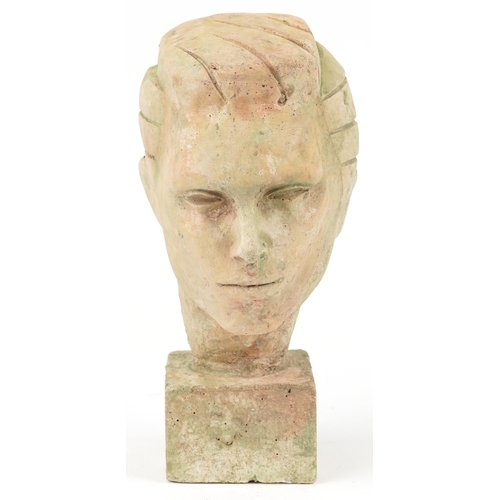 194 - Mid century style stoneware bust of a young gentleman, 37cm high