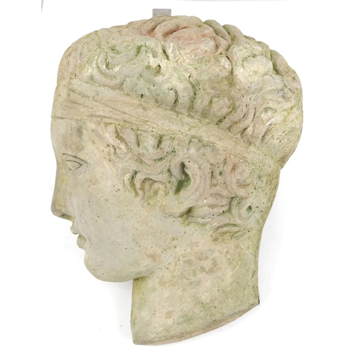 1381 - Classical garden stoneware face plaque in the form of Diadoumenos