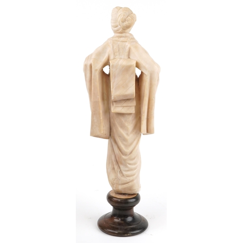 191 - Large Art Nouveau marble carving of a Asian female wearing a robe raised on a later unassociated har... 