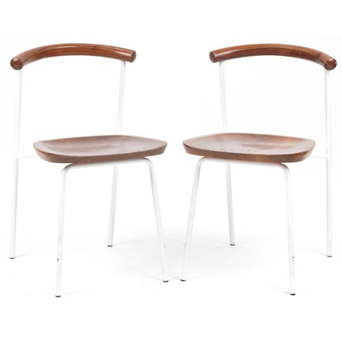 1048 - Manner of Calligaris, pair of contemporary metal framed hardwood bistro chairs, 75cm high