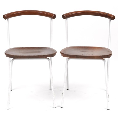 1048 - Manner of Calligaris, pair of contemporary metal framed hardwood bistro chairs, 75cm high