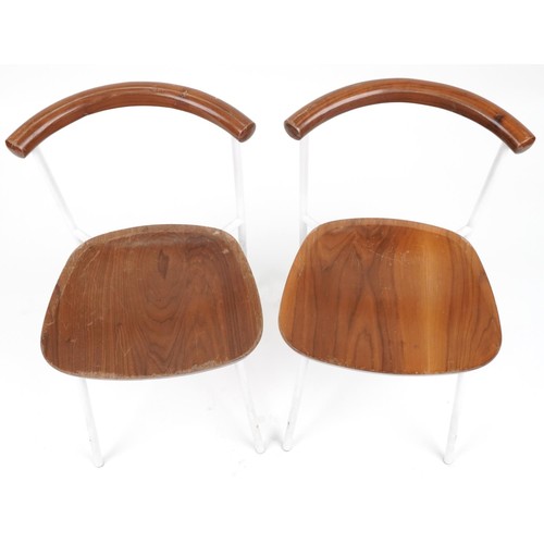 1048 - Manner of Calligaris, pair of contemporary metal framed hardwood bistro chairs, 75cm high