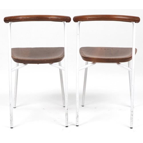 1048 - Manner of Calligaris, pair of contemporary metal framed hardwood bistro chairs, 75cm high