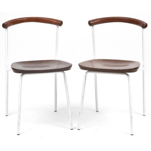 1049 - Manner of Calligaris, pair of contemporary metal framed hardwood bistro chairs, 75cm high