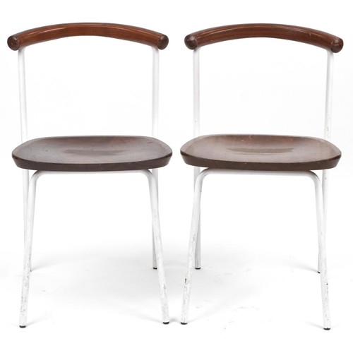 1049 - Manner of Calligaris, pair of contemporary metal framed hardwood bistro chairs, 75cm high