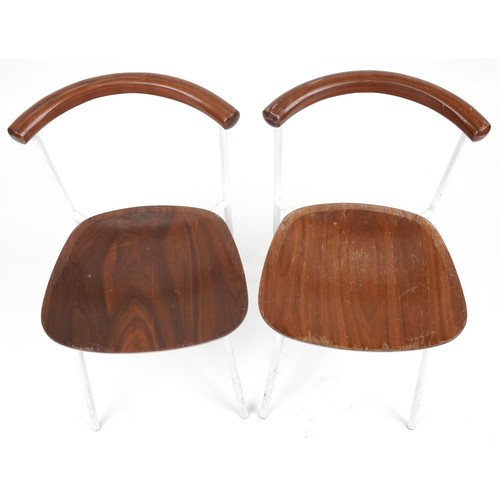 1049 - Manner of Calligaris, pair of contemporary metal framed hardwood bistro chairs, 75cm high