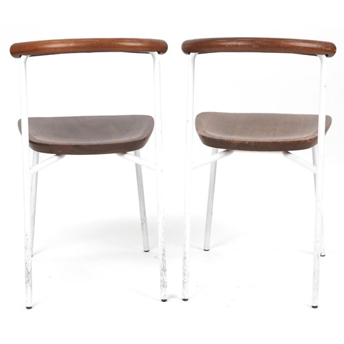 1049 - Manner of Calligaris, pair of contemporary metal framed hardwood bistro chairs, 75cm high