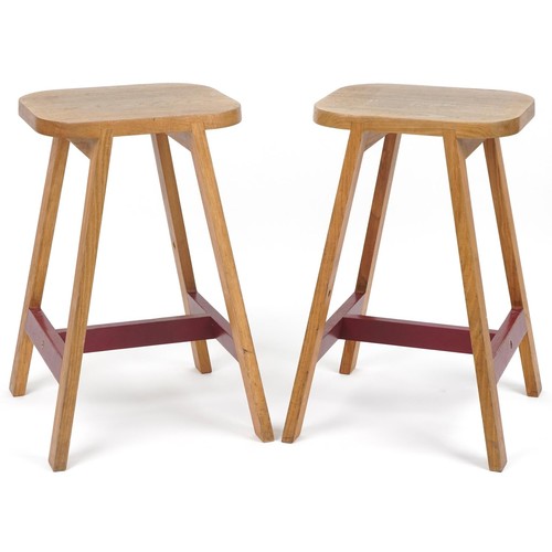 1066 - Pair of contemporary half painted light oak breakfast stools, AC stamp to the undersides, 65cm high