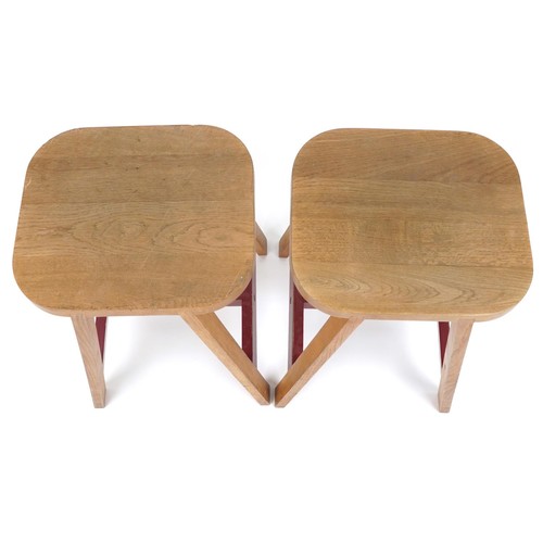 1066 - Pair of contemporary half painted light oak breakfast stools, AC stamp to the undersides, 65cm high