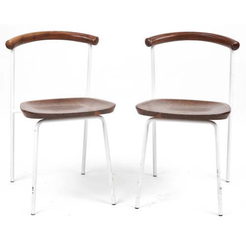 1071 - Manner of Calligaris, pair of contemporary metal framed hardwood bistro chairs, 75cm high