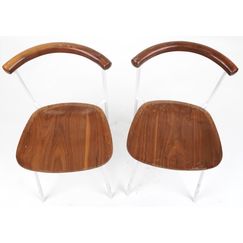 1071 - Manner of Calligaris, pair of contemporary metal framed hardwood bistro chairs, 75cm high