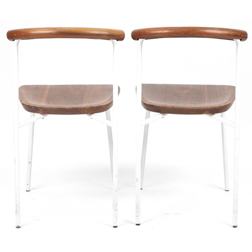 1071 - Manner of Calligaris, pair of contemporary metal framed hardwood bistro chairs, 75cm high