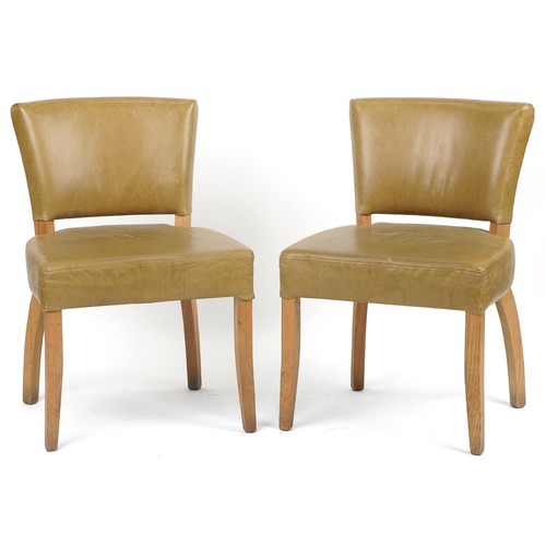 1089 - Wych Wood Design, pair of contemporary light oak chairs with green leather upholstery, 87cm high