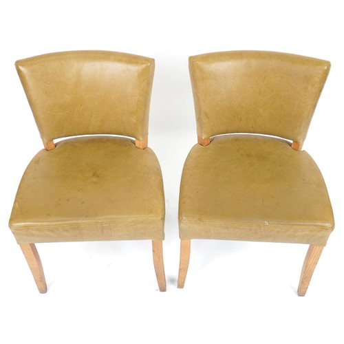 1089 - Wych Wood Design, pair of contemporary light oak chairs with green leather upholstery, 87cm high