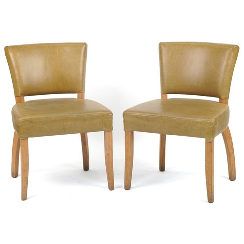 1090 - Wych Wood Design, pair of contemporary light oak chairs with green leather upholstery, 87cm high