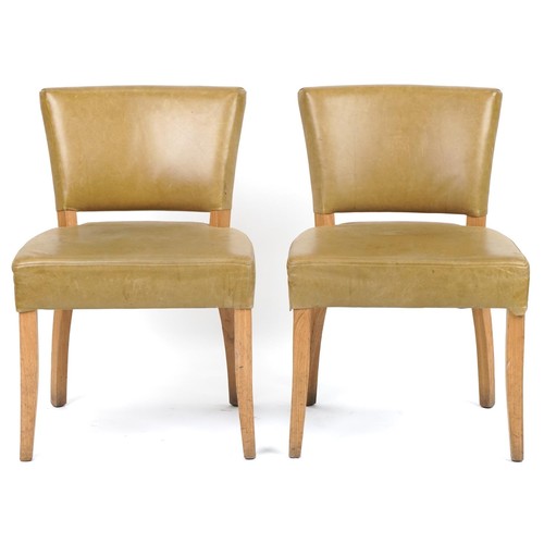 1090 - Wych Wood Design, pair of contemporary light oak chairs with green leather upholstery, 87cm high