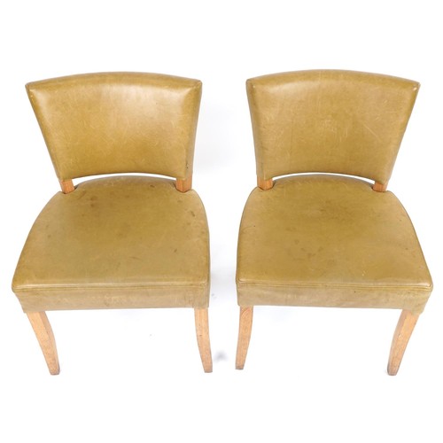 1090 - Wych Wood Design, pair of contemporary light oak chairs with green leather upholstery, 87cm high