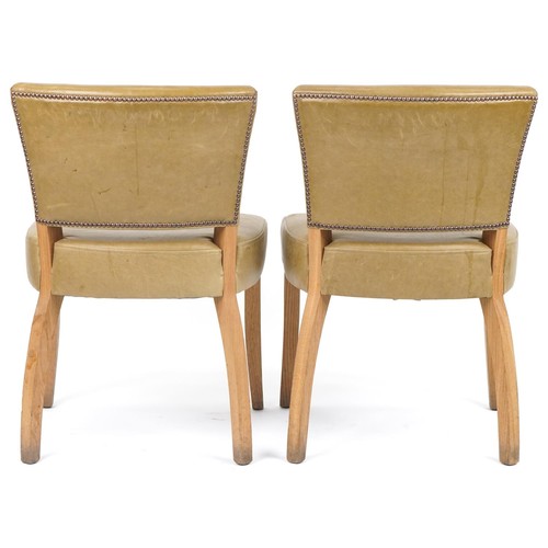 1090 - Wych Wood Design, pair of contemporary light oak chairs with green leather upholstery, 87cm high