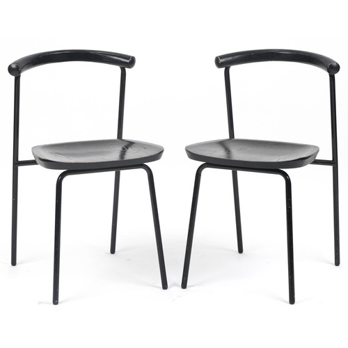 1093 - Manner of Calligaris, pair of contemporary metal framed hardwood bistro chairs, 75cm high