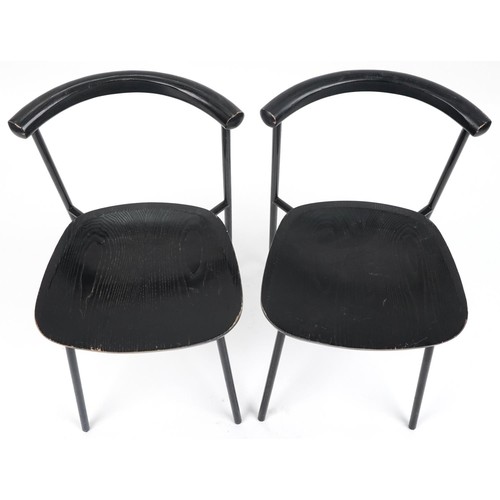 1093 - Manner of Calligaris, pair of contemporary metal framed hardwood bistro chairs, 75cm high