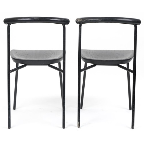 1093 - Manner of Calligaris, pair of contemporary metal framed hardwood bistro chairs, 75cm high